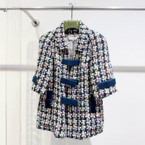 Authentic CHANEL Colorful Tweed Jacket with Blue Accents